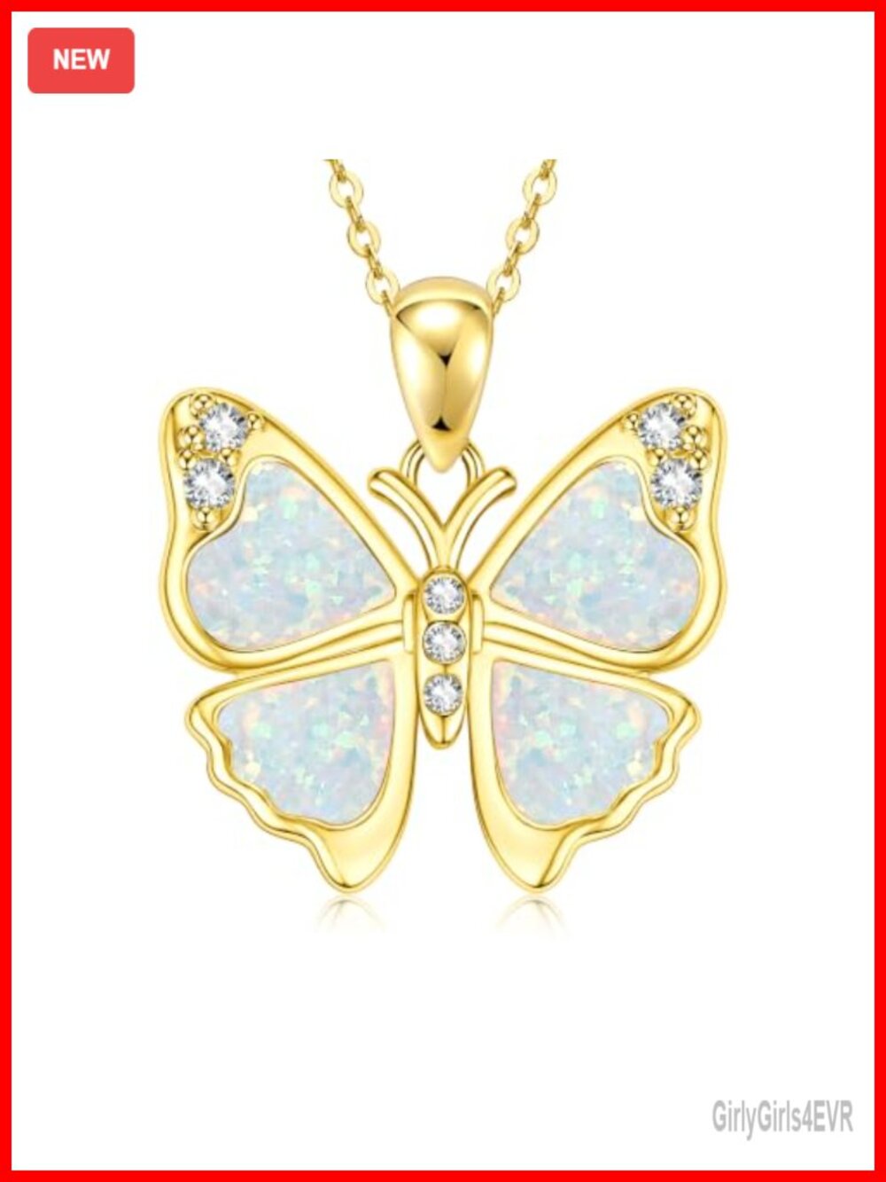 14k Gold Plated Opal Moissanite Butterfly Pendant Necklace
